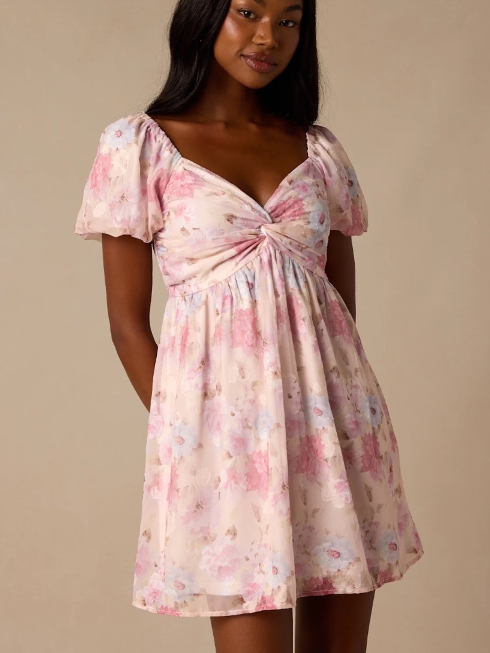 Lulus Fresh Florals Cream Floral Print Puff Sleeve Mini Dress